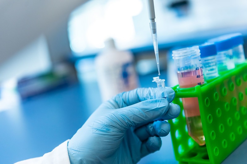 Samples in the lab being handled.